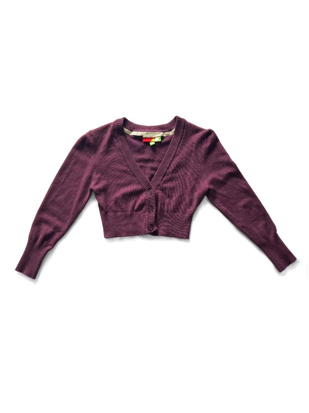 Fervour purple v-neck cropped cardigan, 3/4 sleeve, xs